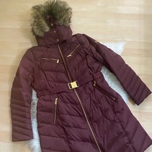 Michael Kors 3/4 Burgundy Down Faux Fur Jacket L